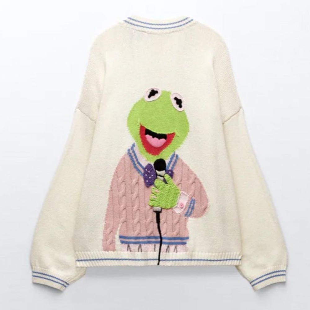 Zara kermit the frog rate cardigan sweater muppets small